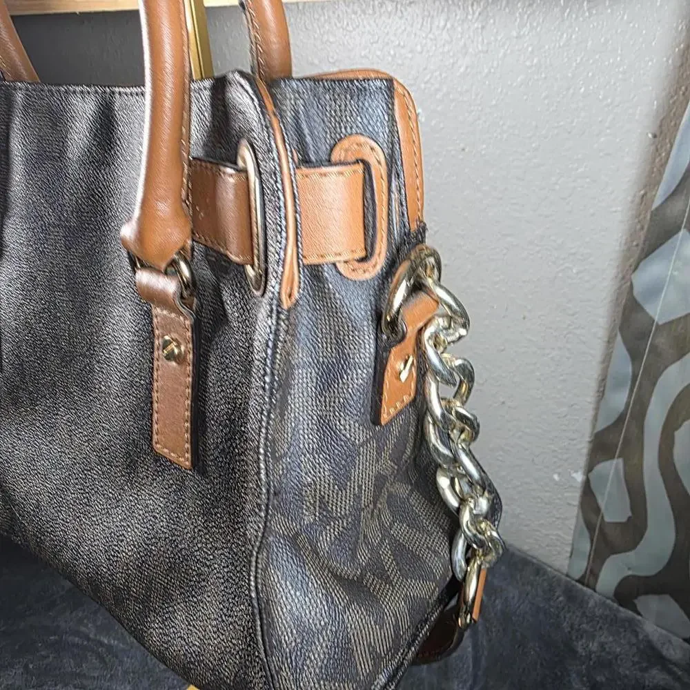 MICHAEL KORS Hamilton Tote Signature MK Logo Satchel Chain Strap Shoulder Bag